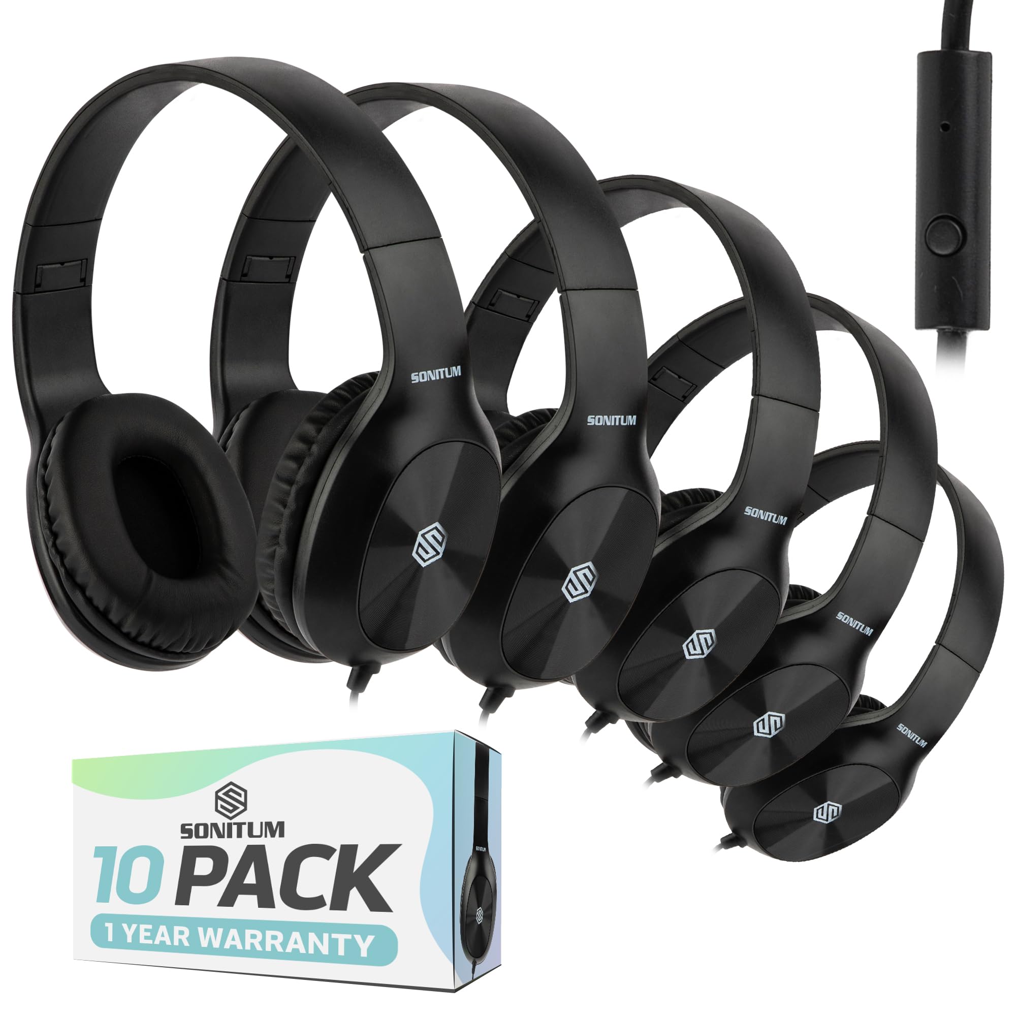 Auriculares para el aula (paquete de 10) con micrófono, cómodos auriculares supraaurales giratorios para estudiantes, biblioteca, escuela, avión, niños, aprendizaje en línea y viajes, sonido estéreo de alta calidad, conector jack de 3,5 mm, color negro.