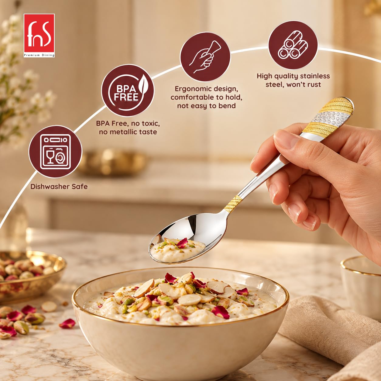 FNS Gold Plated Spoon Set - Luxury Cutlery -4