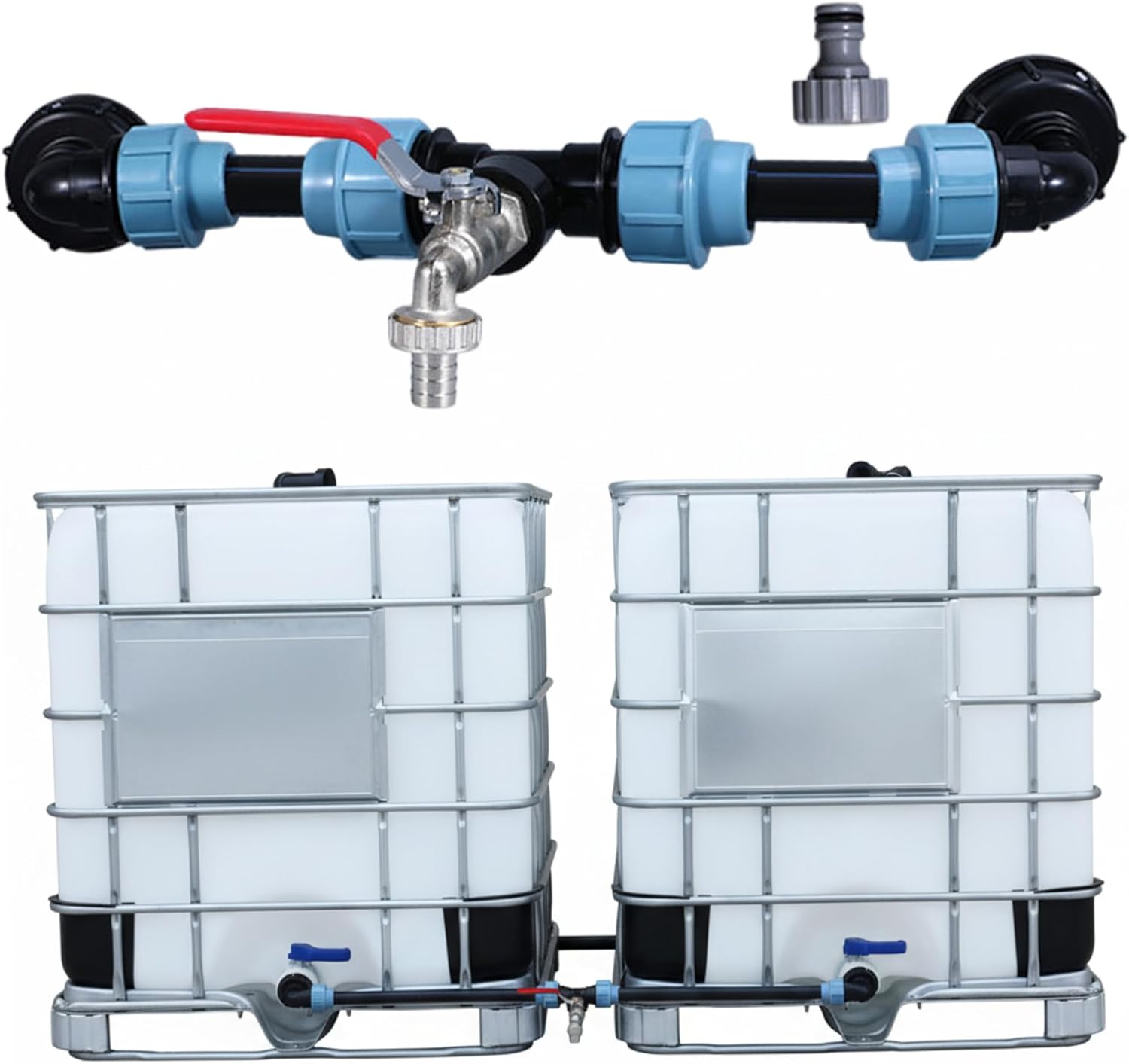 Rain Barrel Diverter Kit for 2 Barrels, Heavy Duty Nickel-Plated Brass Spigot with PE Hose & Fittings, Leak-Resistant Connector Kit for IBC Tote Water Transfer Rain Barrel Diverter, Ba