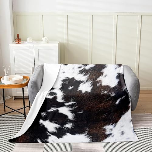 Miniatura 2 de Manta de forro polar con estampado de vaca azteca negra y blanca, manta de franela de piel de animal de granja occidental para niños y niñas, manta