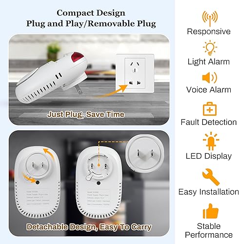 Miniatura 2 de Detector de monóxido de carbono enchufable, alarma de monóxido de carbono con pantalla digital LED, monitor detector de CO de pared con luz y alerta