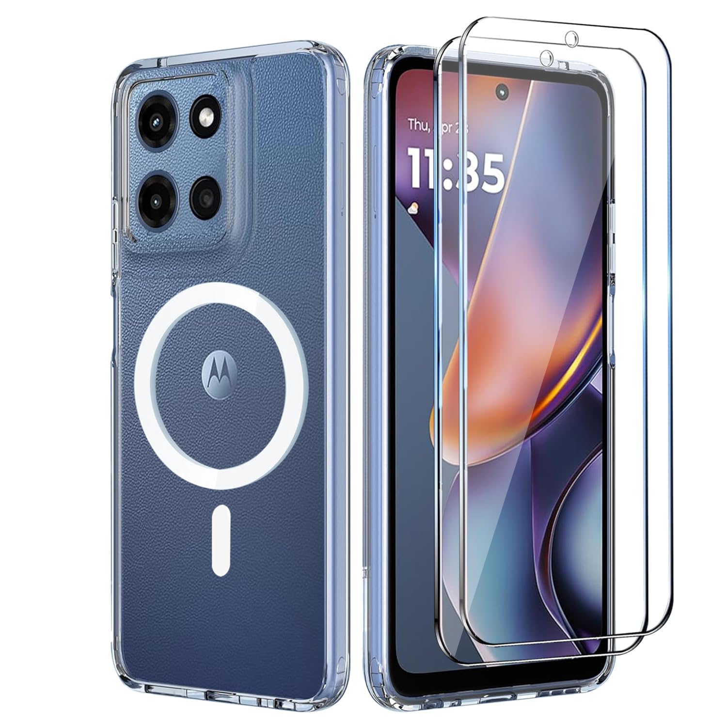 Custodia HAOYE 2 In 1 Per Motorola Moto G22 - TPU + PC Rigido, Doppio Strato, Antiurto, Retro Trasparente (Blu Scuro) - 2