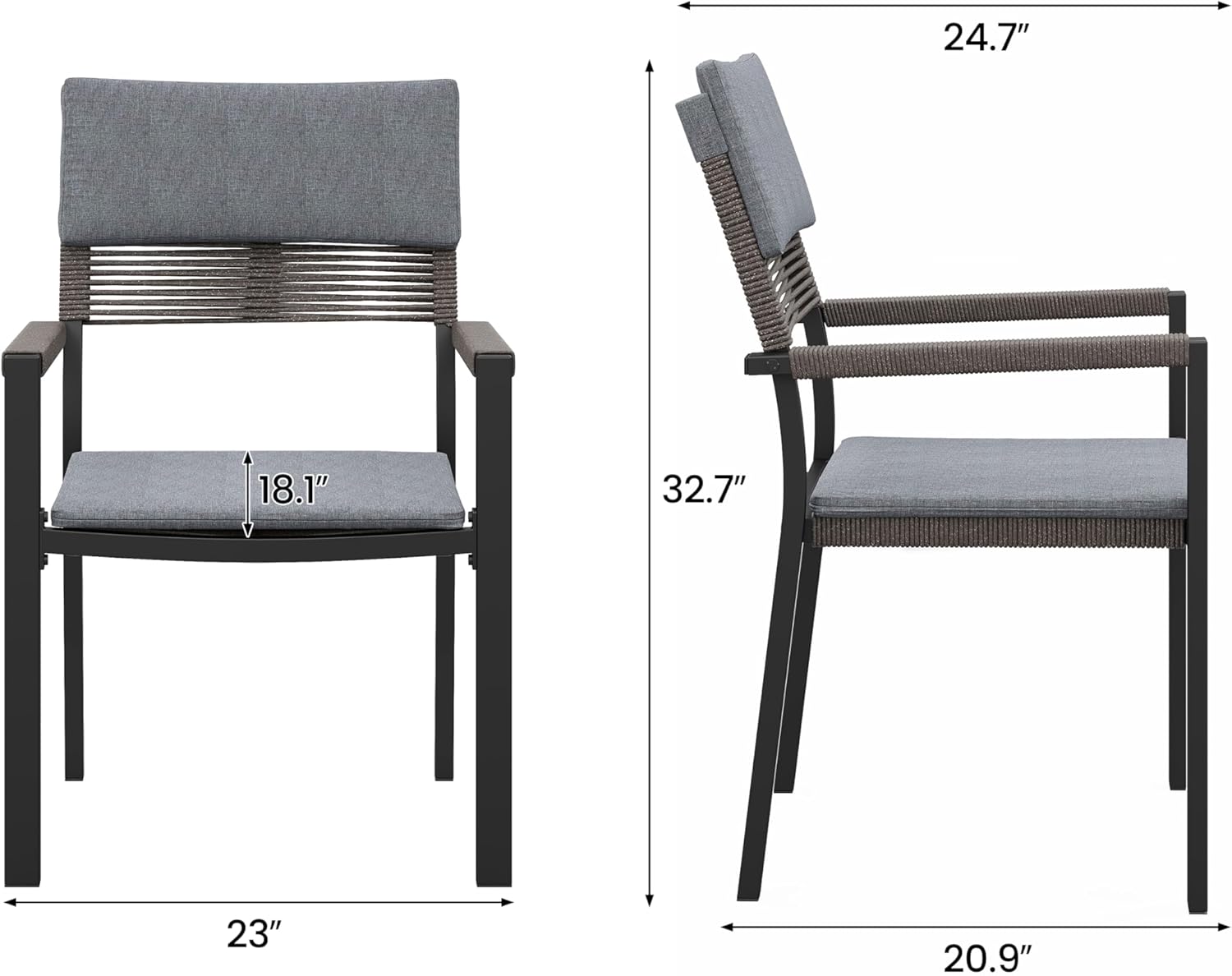 Sundale Outdoor 7 Piece Patio Dining Set, Metal Outdoor Dining Table with Umbrella Hole, Stackable Patio Rattan Chairs Set with Headrests and Cushions for Backyard, Garden, Deck, Dark Gray