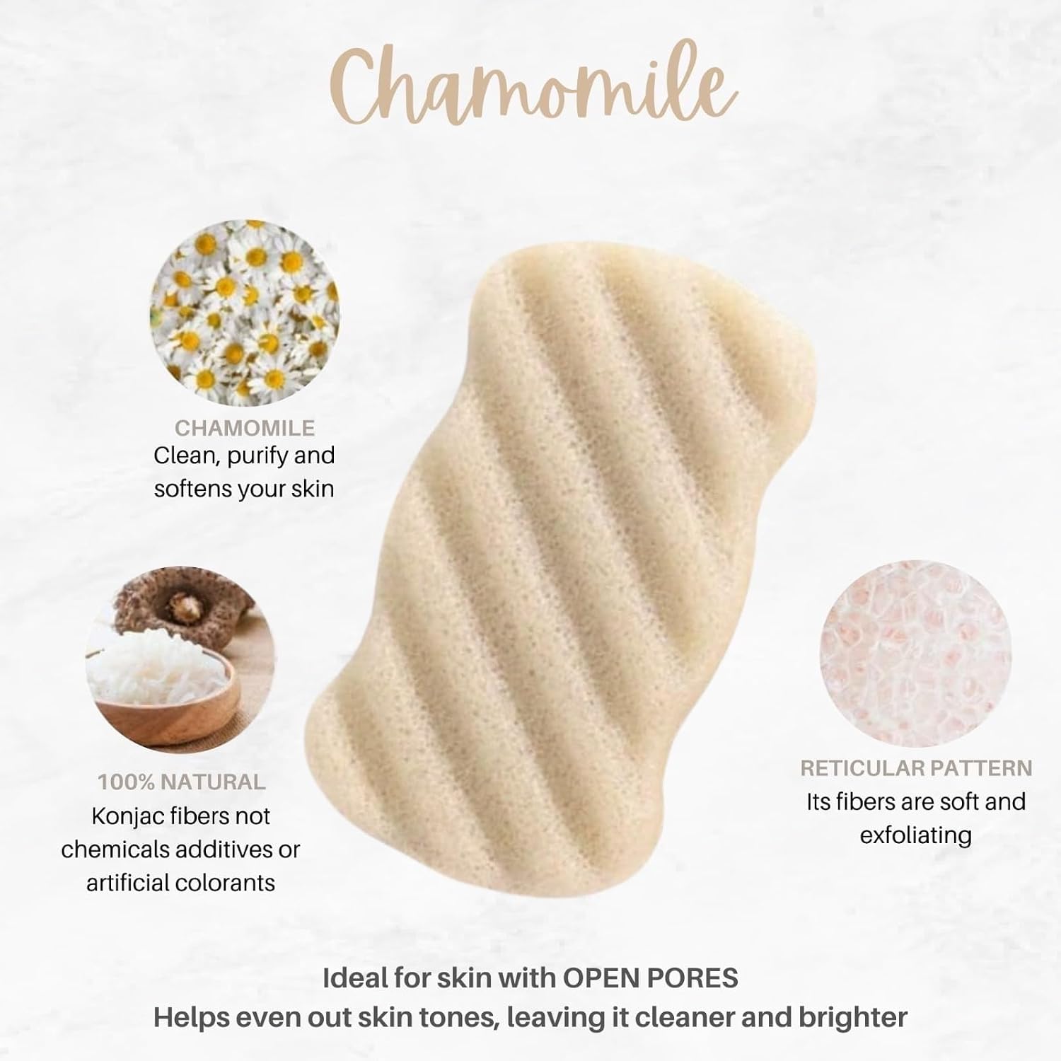 Konjac Body Sponge - Chamomile - Ideal for Babies -Reduces Inflammation, Softens and Cleans Deeply - Ultra Soft - They Last More Than 2 Months Biodegradable-Premium image 2