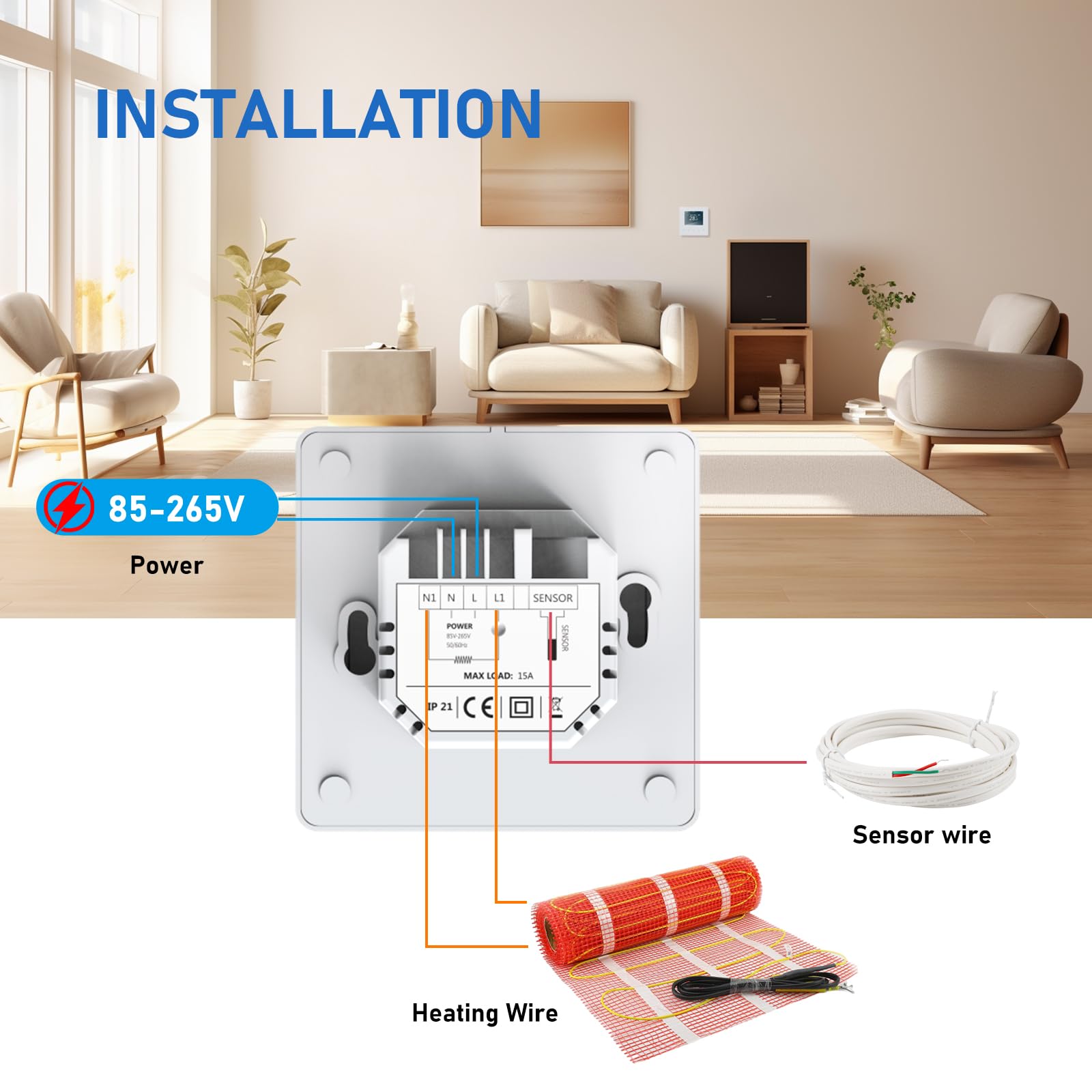 Underfloor Heating Thermostat Digital Temperature Controller Weekly Circulation Programmable Floor Sensor with WiFi