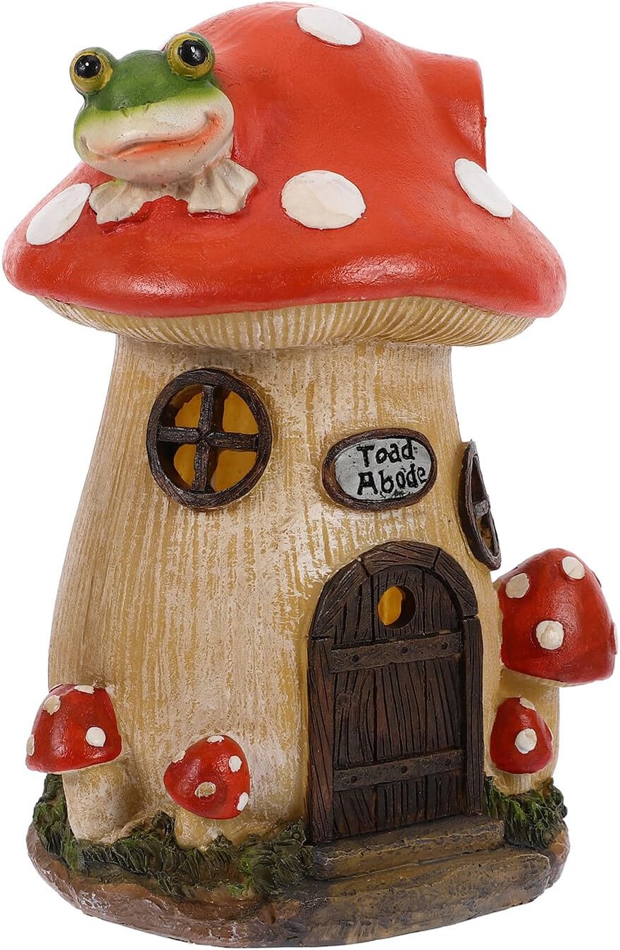 Solar Powered Mushroom House Garden Decoration Outdoor Resin Night Light Lawn Landscape Lighting Yard Solar Garden Lights for Patio and Backyard