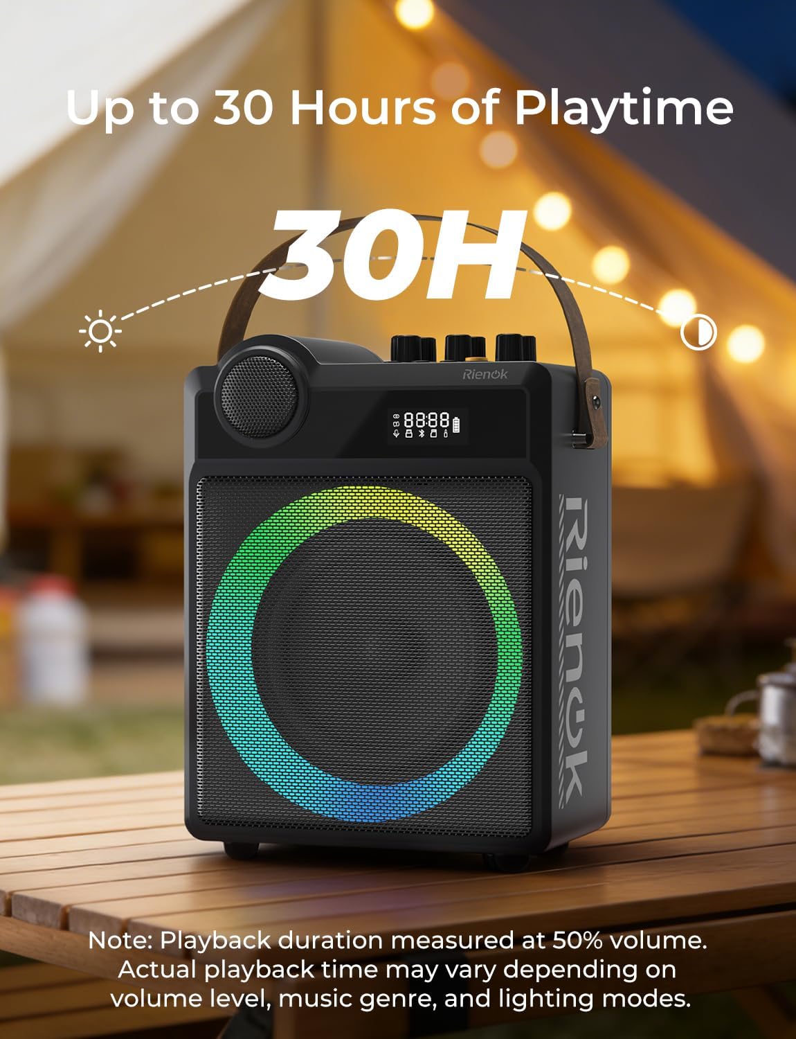 RIENOK 100W Portable Voice Amplifier with 2 Wireless Microphones, Big Pro Sound Portable Speaker with Microphone, Bluetooth Speaker PA System Karaoke Machine Support BT/USB/TF Card/Aux/Guitar S17