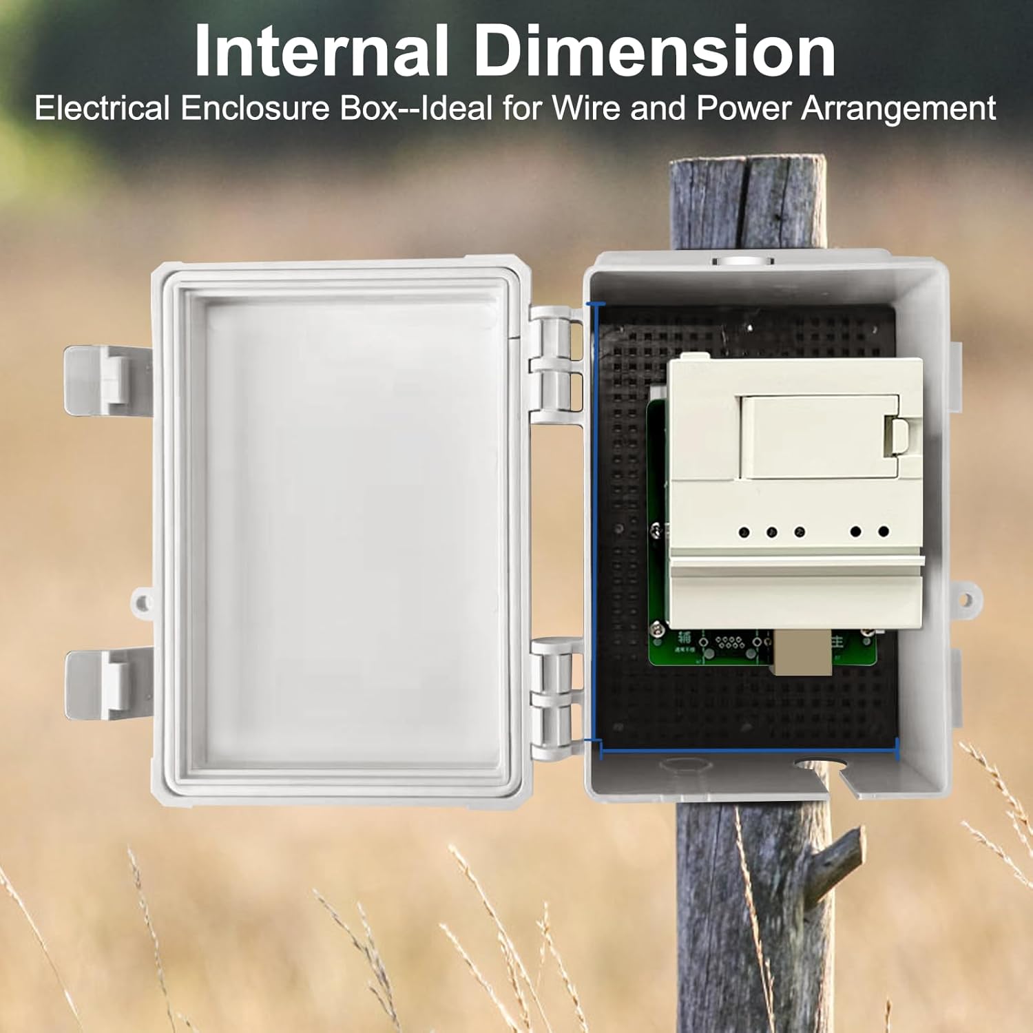 Outdoor Waterproof Electrical Junction Box Weatherproof IP65 ABS Plastic Enclosure with Preset Holes Switch Router Project Box with Mounting Panel Hinged Cover (7.7"x4.3"x3") - Image 3