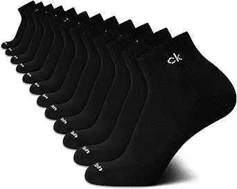 Calvin Klein Men's Socks - Athletic Cushioned Quarter Cut Ankle Socks (12 Pack)