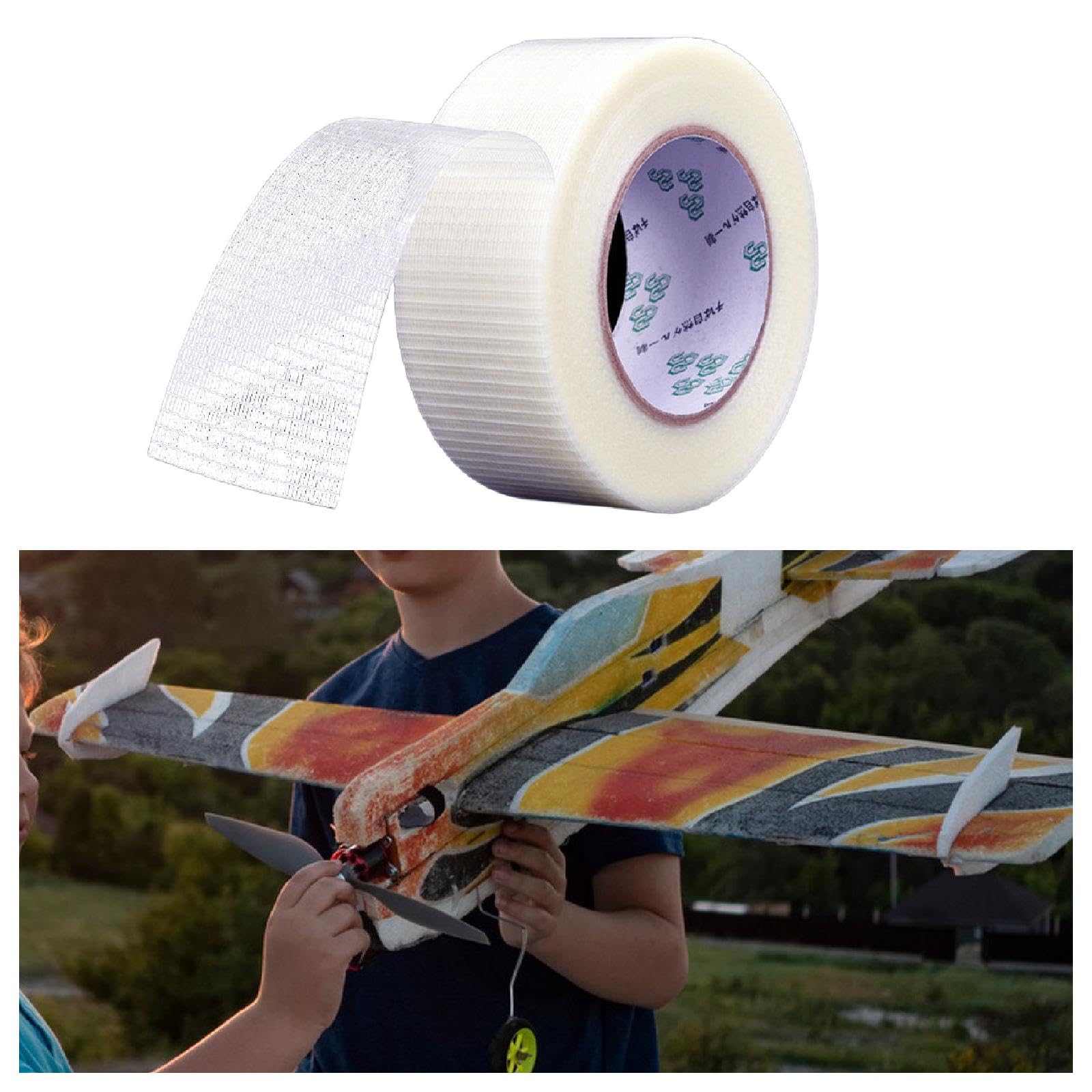 Sharplace Faserband, Filamentband, Rolle, einseitiges Klebeband, verstärktes Klebeband, strapazierfähig, für Flugzeugmodelle, Verpackung, Befestigung, Bindung,