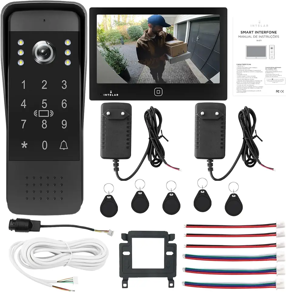 Campainha sem Fio com Camera, Câmera de Porta 7 Polegadas com Visão Noturna e APP - Gravação Contínua, Cartão ID, WiFi 1080P para Casas e Condomínio (Tela sensível ao toque)