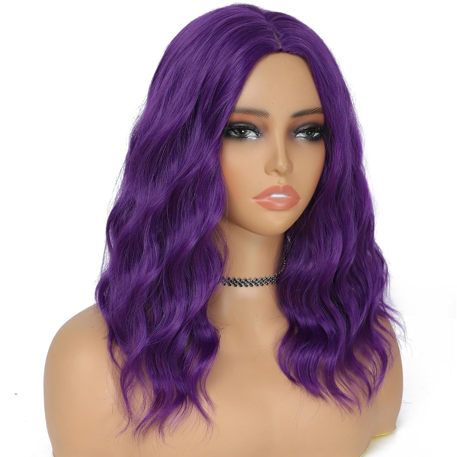 PORSMEER 14 Inches Short Purple Wavy Bob Wig Middle Part for Women Beach Wave Wigs for Halloween Costume Party,Compatible with Tonks Wig or 1940S - Image 3