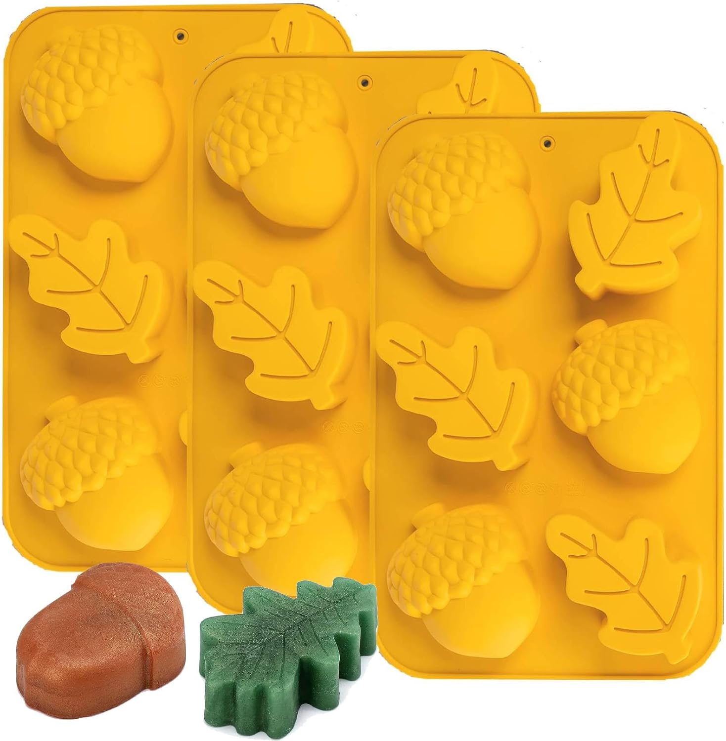 3 pack Fall Soap Molds Silicone Acorn Leaf Mold, 3 Pack Fall Autumn Baking Molds for Muffin Mini Cakes Jello Jumbo Chocolate, 3D Thanksgiving Molds for Making Soap Wax Candle
