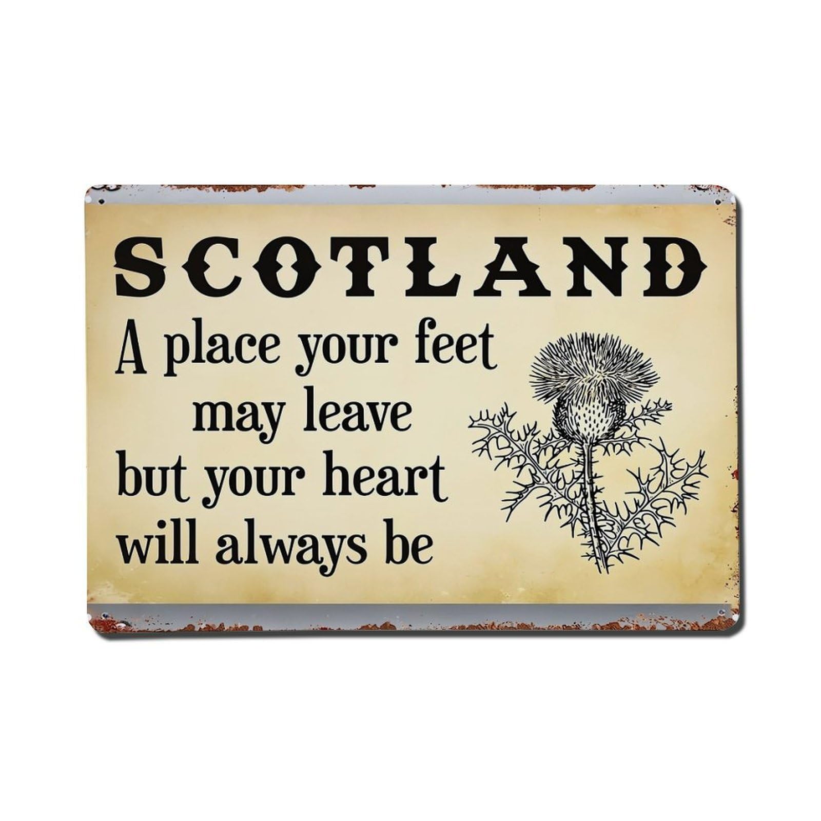 Scotland Thistle Heart Forever Home Vintage Tin Sign Retro Metal Wall Decor Metal Poster, Home Bar Garage Farmhouse Cafe Wall Art Decoration 8x12Inches