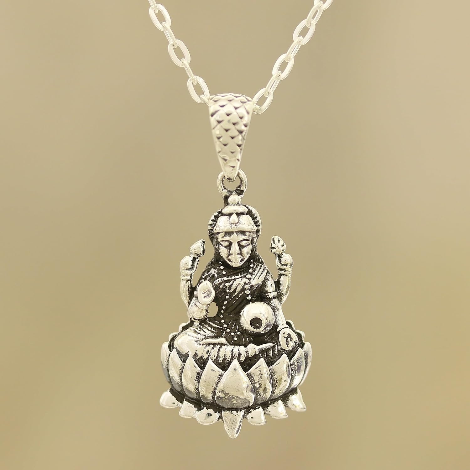NOVICA No Stone .925 Sterling Silver Men's Pendant Necklace 'Glorious Lakshmi'