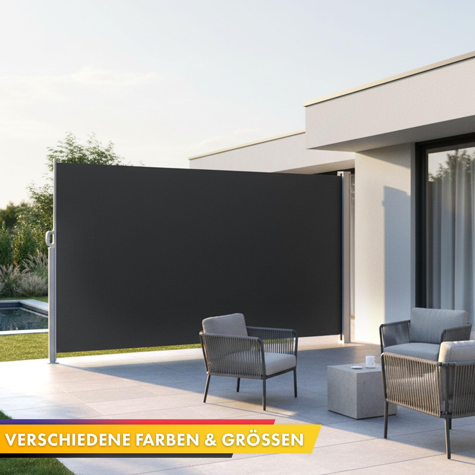 Floordirekt Seitenmarkise aus Aluminium 200x400cm Anthrazit ausziehbarer Sicht- & Sonnenschutz UV-Schutz UPF50+ Polyester 280 g/m²