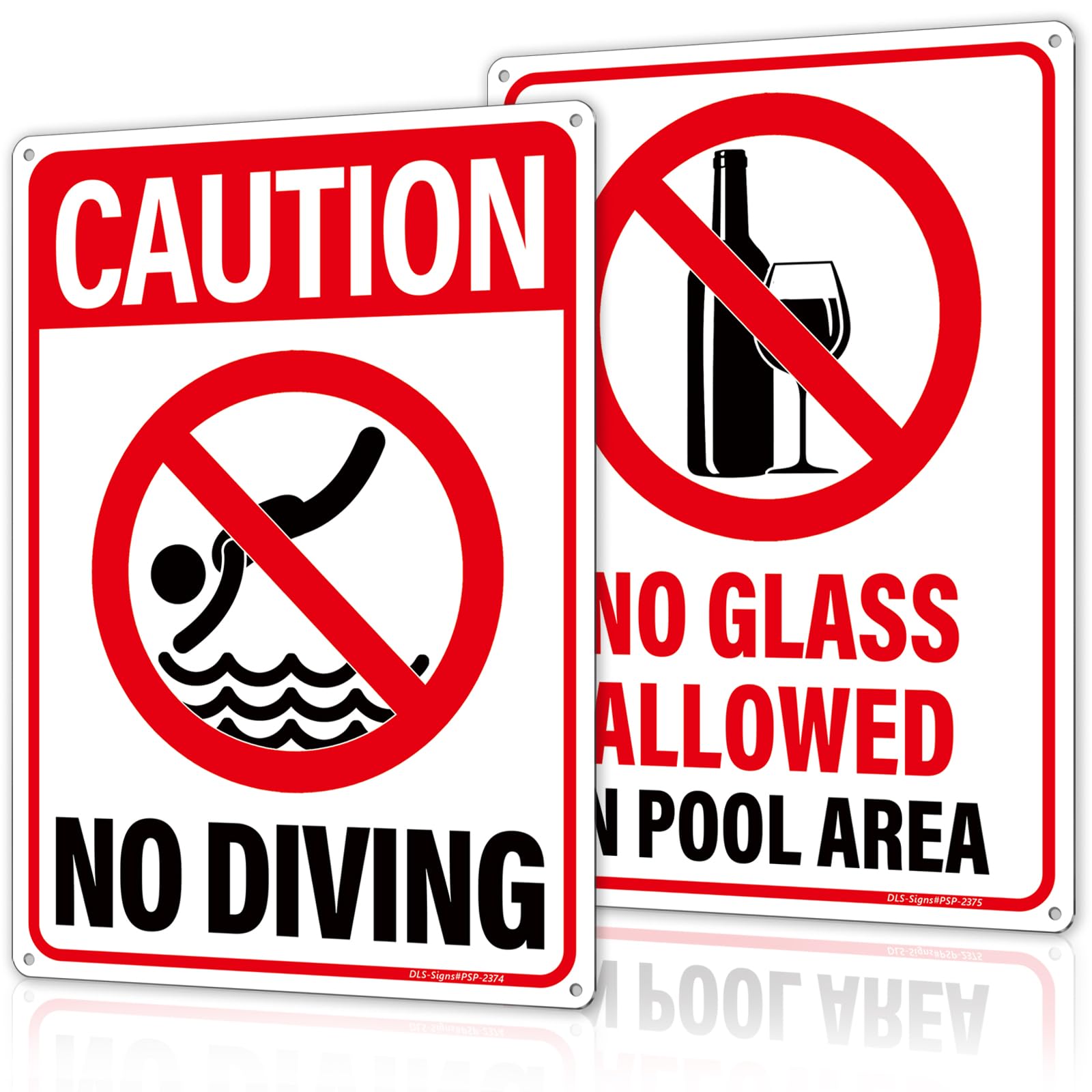 MOLESS 2 Pack Pool Signs Bundle – 14x10 Inch No Glass Allowed & No Diving Signs Outdoor Decor, Durable 0.040 Aluminum Weatherproof, Easy to Mount for