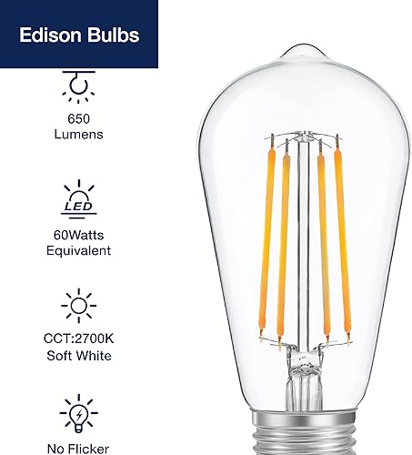 Miniatura 9 de FLSNT Bombillas LED Edison equivalentes a 100 W, ST19ST58, bombillas LED regulables para comedor, cocina, alto brillo con 1000 lm, 2700 K blanco