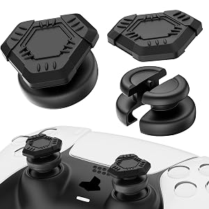 PlayRealm NO FALLING OFF Thumbstick Extender Silicone Grip Cover 2 Sets for PS5 PS4 Controller UFO Black