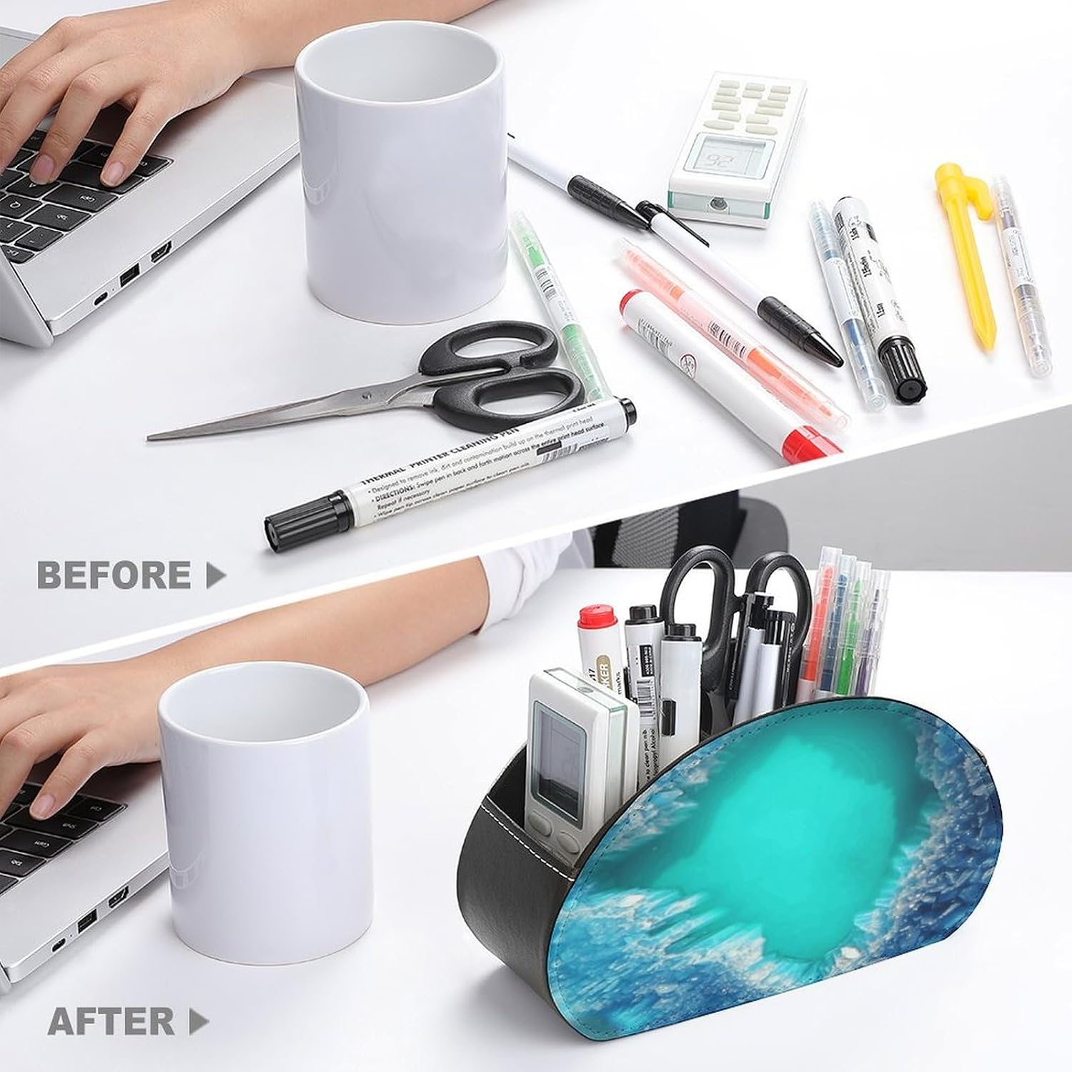 Personalized PU Leather Remote Control Holder with 5 Compartments image 3