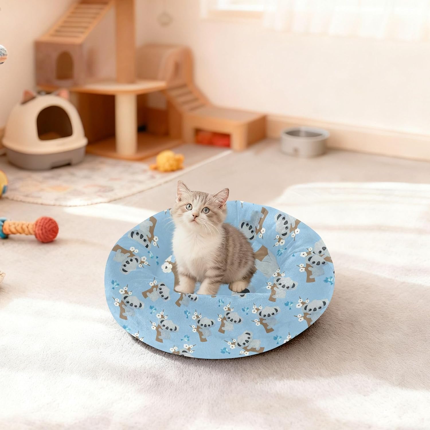 Wudan Pet Cat Bed Removable & Washable Fluffy Dog Pillow Bed for Small Size Pets Supplies M Koala with Branches