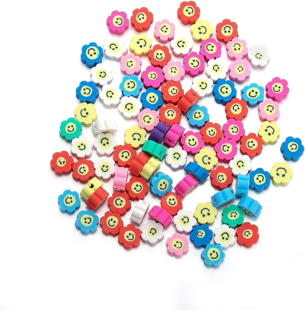 St.Kunkka 100pcs Flower Shaped Smiley Face Beads Polymer Clay Color