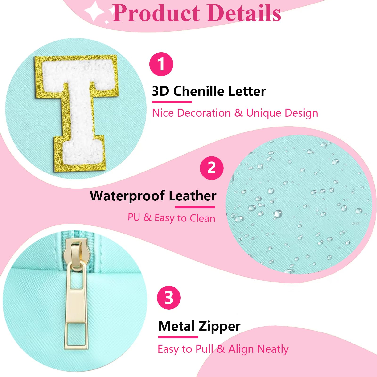 Makeup Bag for Women,Personalized Lettered Embroidered Zippered Cosmetic Bag,Travel Makeup Bag Portable Waterproof Cosmetic Toiletry Bag, Cute Cosmetic Pouch as a Gift for Girl - 3