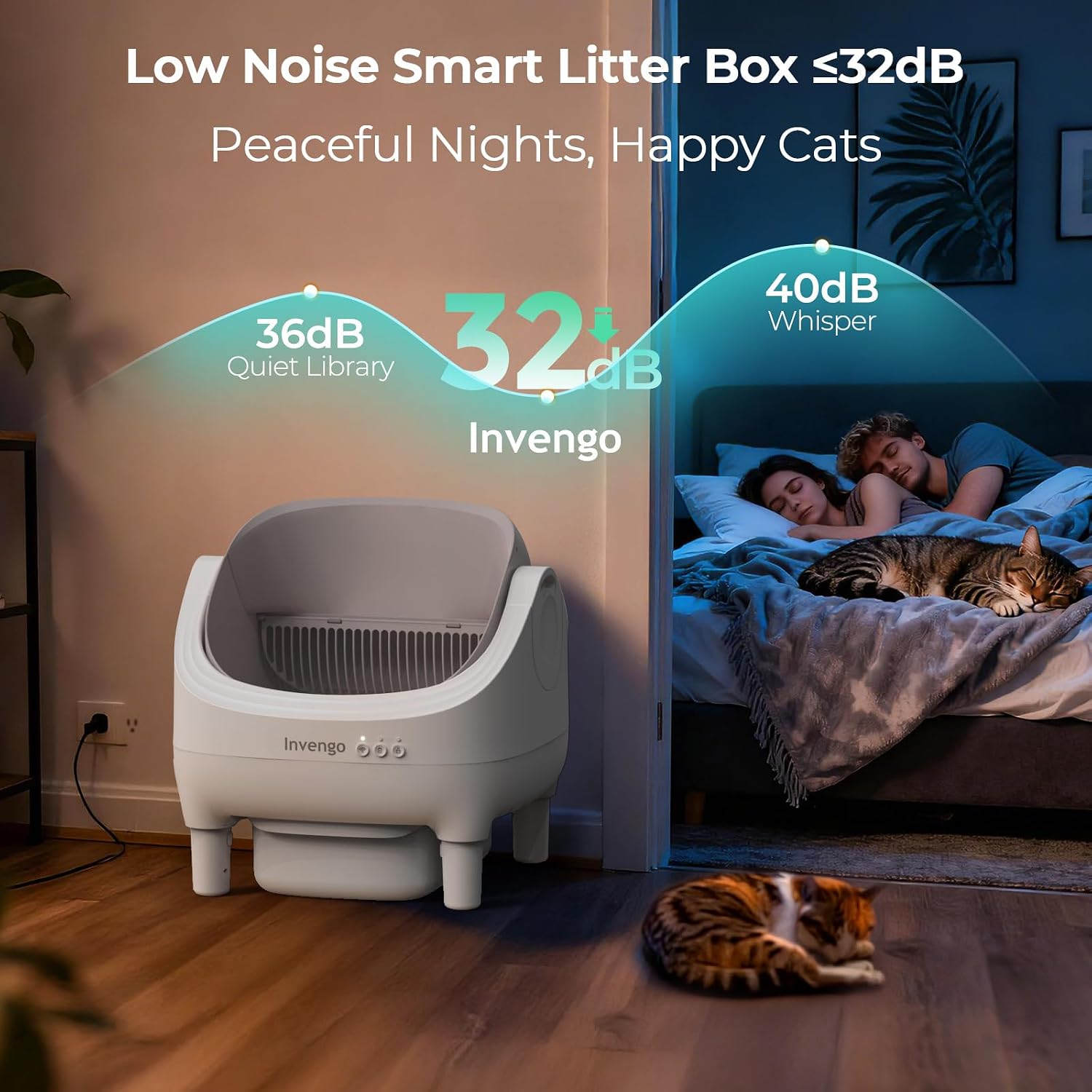 Auto Cat Litter Box App Control Open-Top Ultra-Quiet 10L Waste Bin Odor Control Khaki