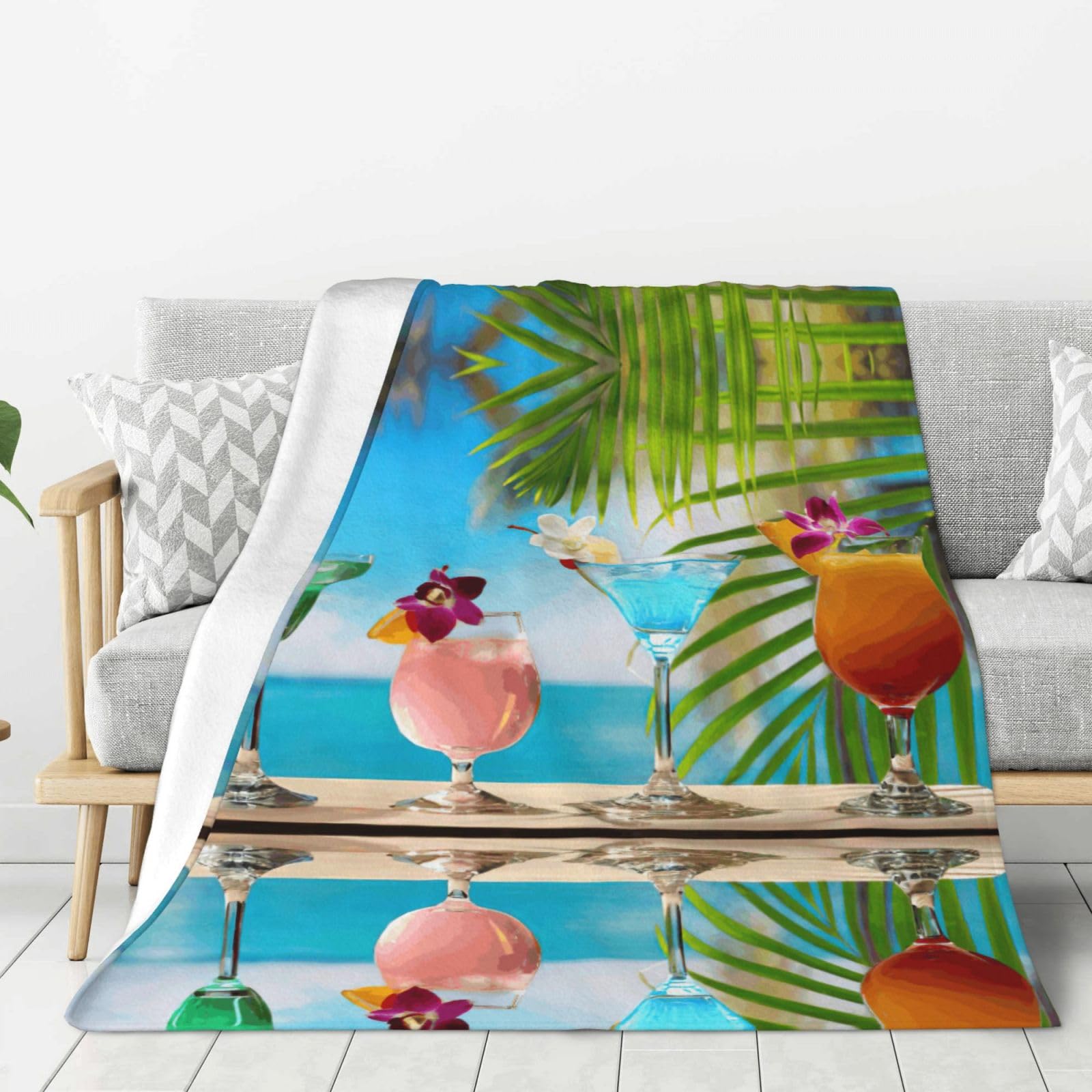 Zcmkjlg Tropical Cocktails Ultra Soft Flannel Fleece Fluffy Throw Blanket, Throw Blanket For Couch, Warm Cozy Blanket