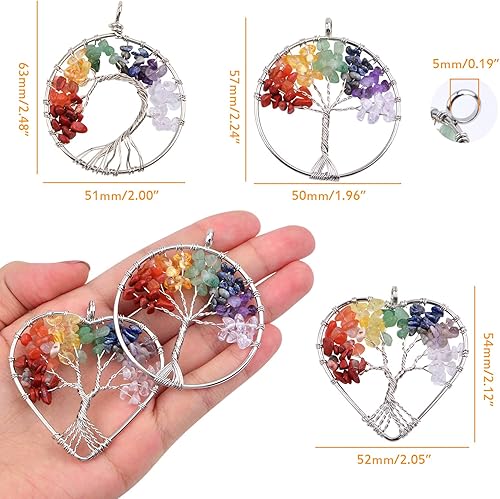 Miniatura 3 de 6 dijes de árbol de la vida, coloridos dijes de piedra natural de cristal natural para chakras, piedras preciosas positivas de cuarzo, dijes de