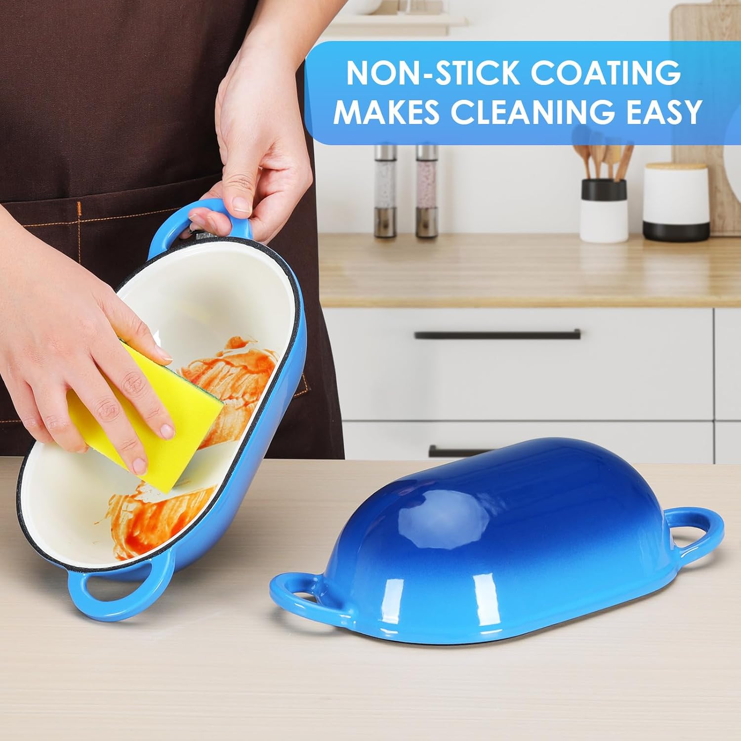 LIFERUN 2.5qt Enameled Cast Iron Dutch Oven for Sourdough Bread Baking, Oven Safe Dutch Oven Pot with Lid, Non-Stick Bread Oven Pot, Blue - Image 9