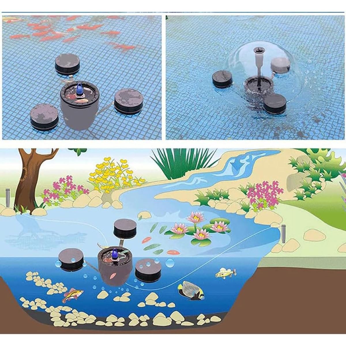 Skimmer automatico galleggiante per laghetti, 45 W, aspiratore con ingresso a vortice a 360° e 3 modalità fontana per laghetti da giardino, laghi, stagni per pesci, fino a 25 m²