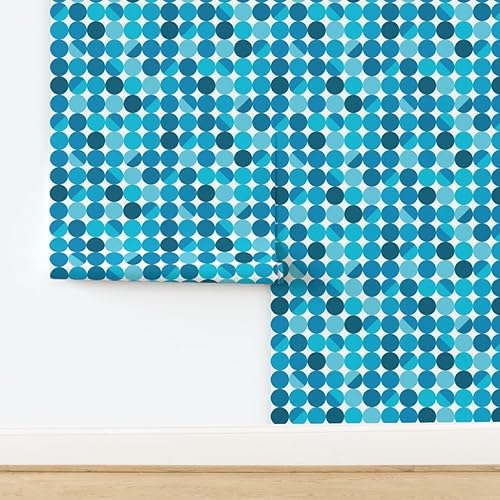 Miniatura 4 de Spoonflower Peel & Stick Wallpaper Swatch - Blue Moon White Retro Circles Midcentury Modern Cool Lampshade Custom Removable Wallpaper