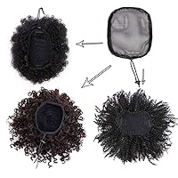 Vista 6 de 5 redes para el pelo para hacer cola de caballo afro y moño de pelo afro – Red de pelo negro sin pegamento con 10 peines de peluca – correa