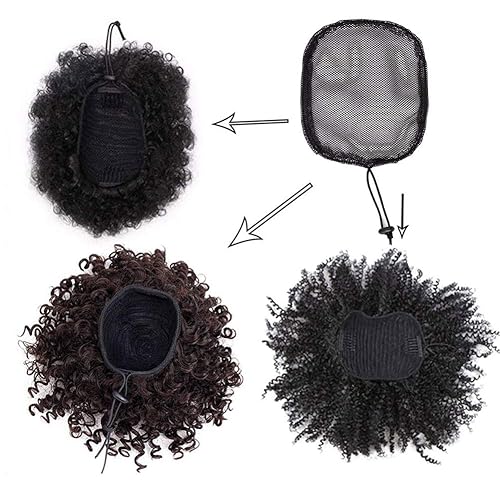 Miniatura 6 de 5 redes para el pelo para hacer cola de caballo afro y moño de pelo afro  Red de pelo negro sin pegamento con 10 peines de peluca  correa ajustable