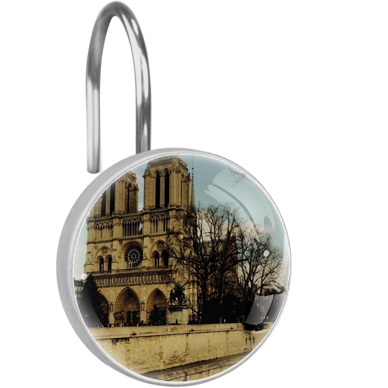 Anneaux de rideau de douche inox anti rouille et coulissement fluide motif Paris x12