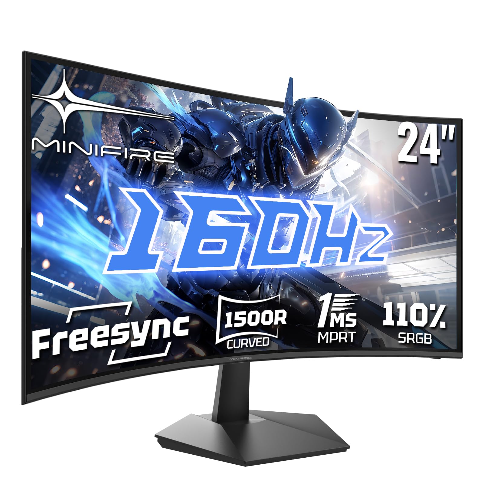 Minifire Monitor Curved Gaming 24 pulgadas, 160 Hz, Curved Gaming Monitor 1500R, 1Ms, sRGB110%, FHD 1080P Computer Screen, VESA Compatible, Eye Care Adaptive Sync HDMI&DP Puertos (MFG24C1L)