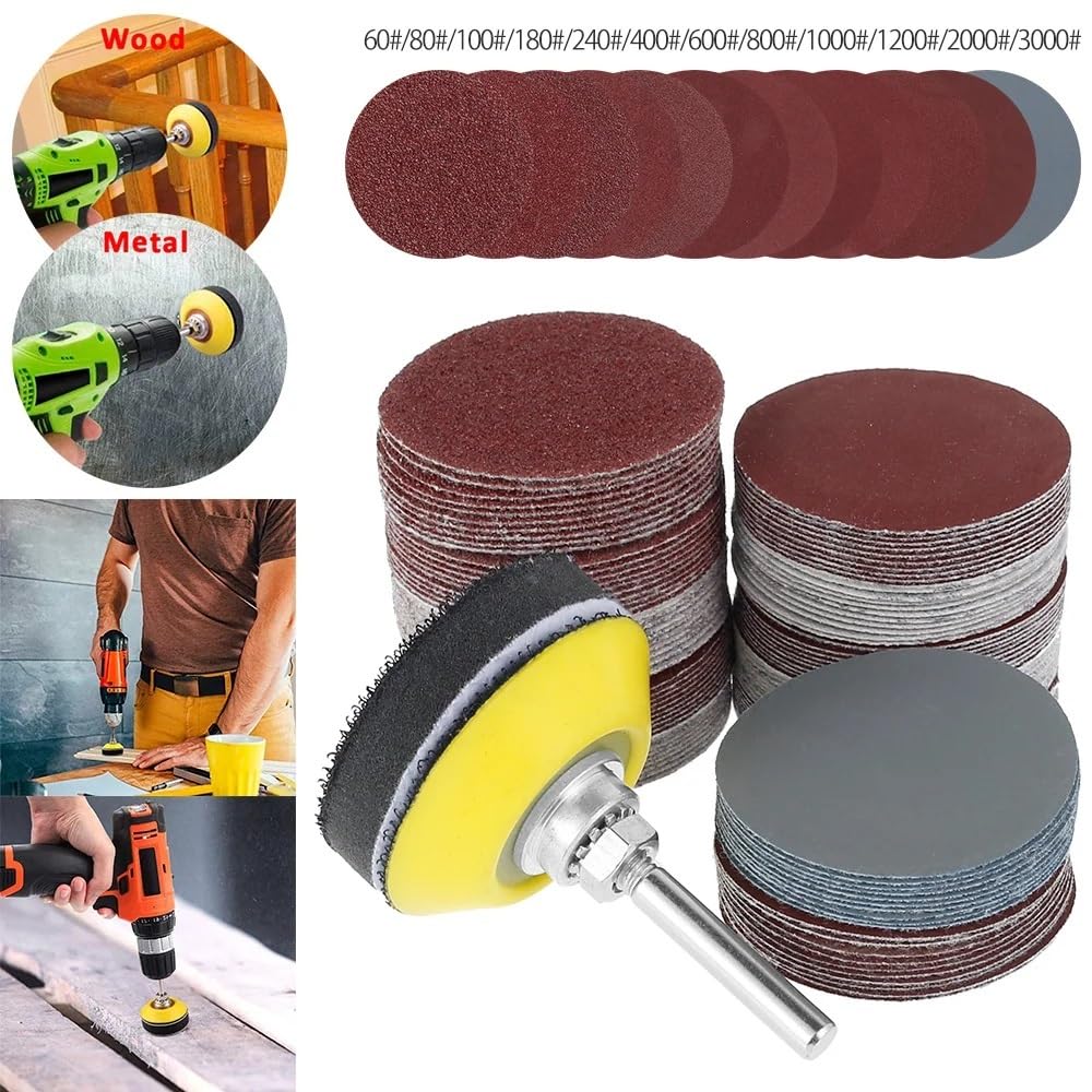 Papel de lija abrasivo ZSBLXHHJD 1 juego de 2 "Kit de almohadillas de disco de papel de lija for herramientas rotativas de molinillo de perforación con almohadillas, incluye papel de lija 60-3000GRIT