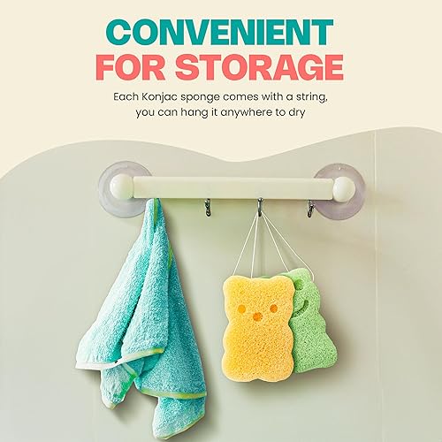 Miniatura 4 de Esponja de baño Baby Konjac - 3 piezas rana, cerdo, oso - Esponja de baño para bebés y niños pequeños, todos los ingredientes naturales, la hora del