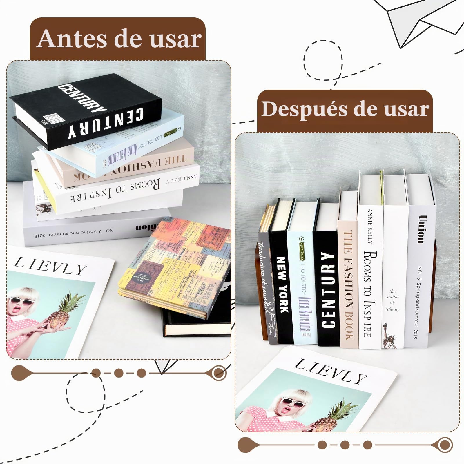 2 PCS Sujetalibros de Madera de Nogal, 13x8cm Simple Sujetalibros Organizador y Soporte, Decoración Extremos de Libros para Estantes en Casa, Oficina, Biblioteca, Escuela
