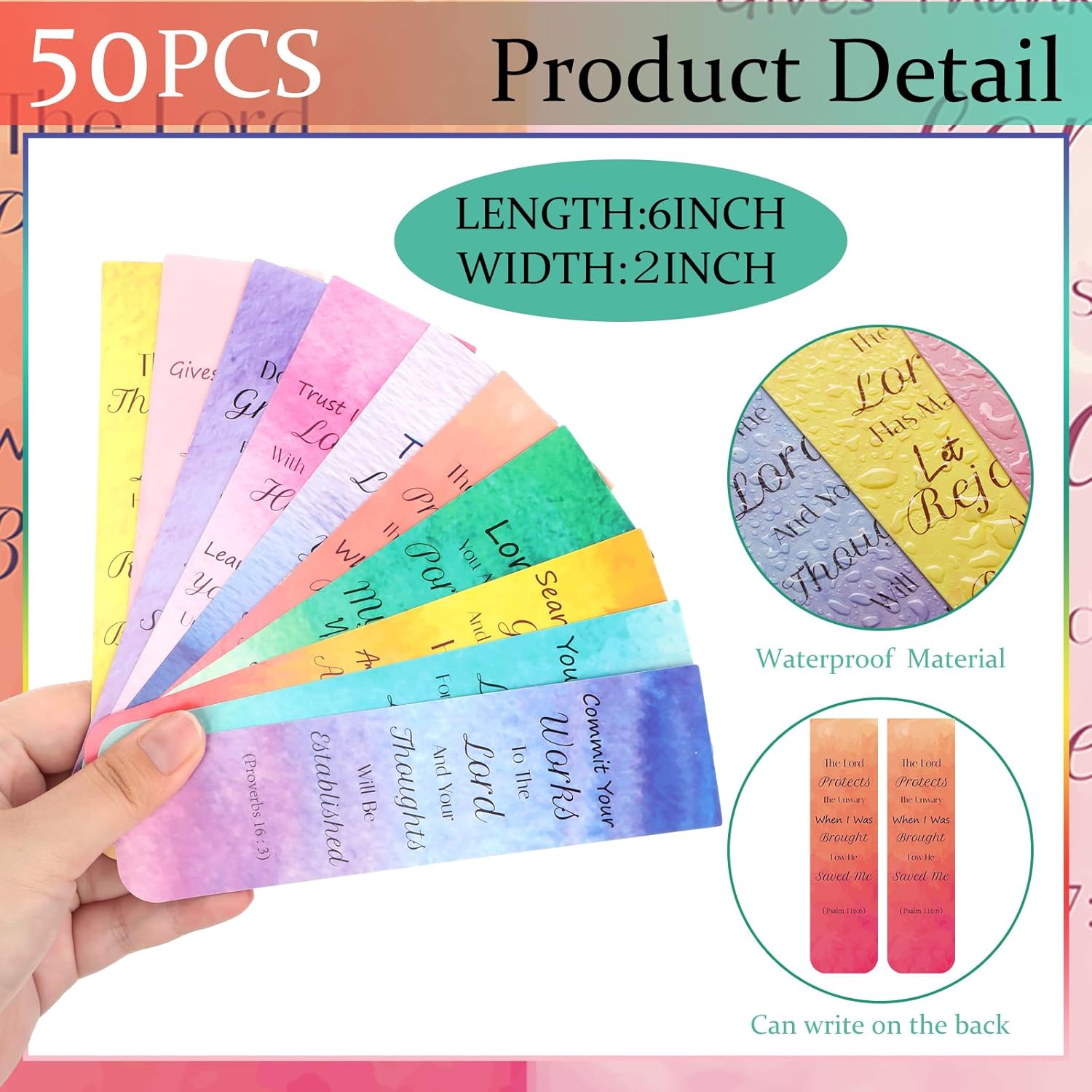Yeaqee 200 Pcs Christian Gifts Set Include 50 Bible Verses Bookmarks Book Markers 50 Ballpoint Pens 50 Bible Notebooks 50 Organza Bags Watercolor Mother's Day Bulk Gifts for Church Women