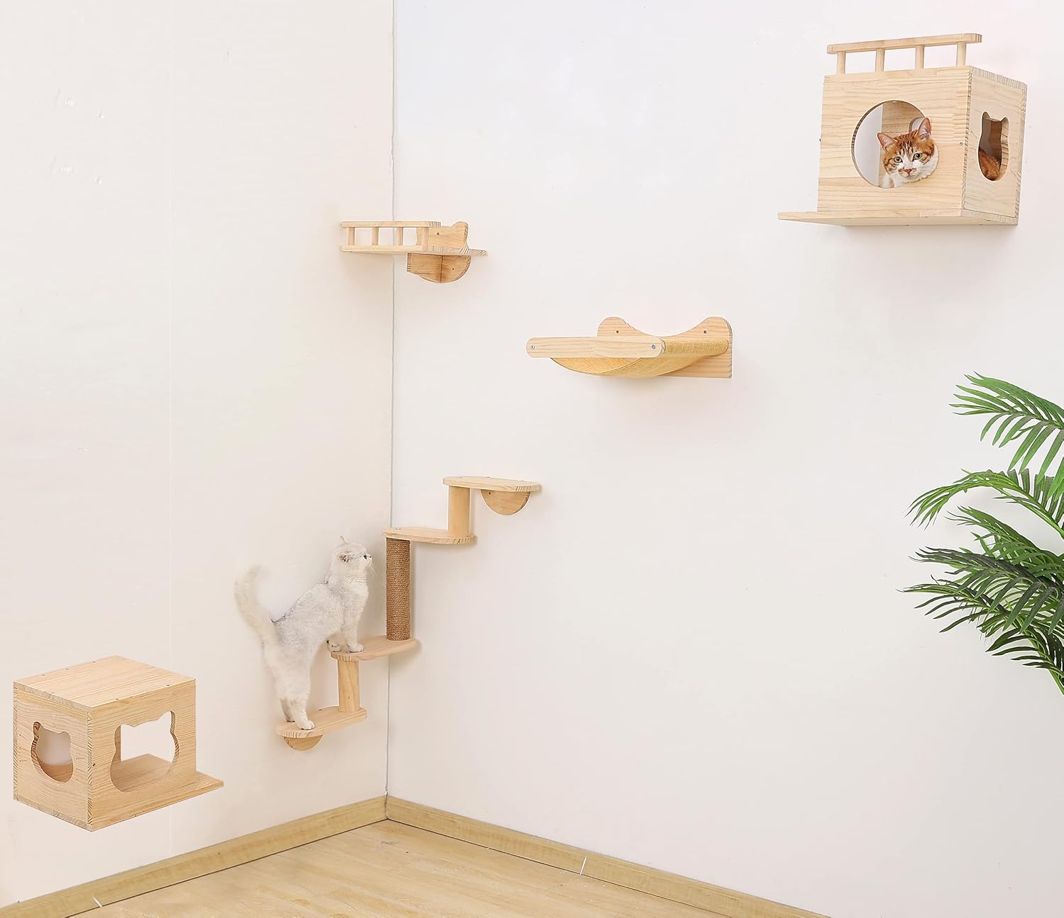 Wall Mounted Cat Shelves Wood Cat Wall Furniture Set for