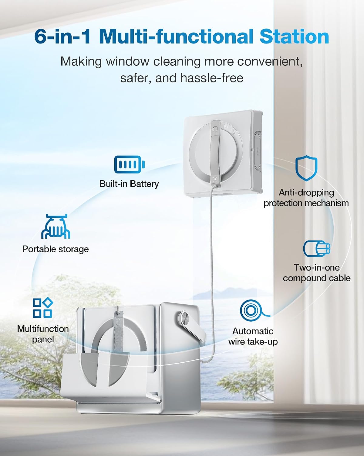 ECOVACS W2 OMNI Window Cleaning Robot with Multi-functional Station, Glass Cleaning Robot with 12-tier Protection System, Industry-leading Edge Cleaning Mode & 3-nozzle Spray... - Image 4