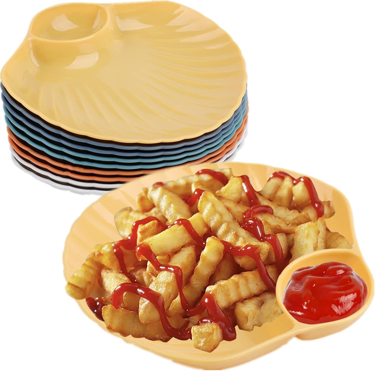  | ZOOFOX Set of 10 Chips and Dip Plates, Plastic Divided Snack Plate for Dip, Appetizers, Snacks, Veggies, Chips, Two Compartment Serving Tray Set for Party, Festival and More: Chip & Dip Sets