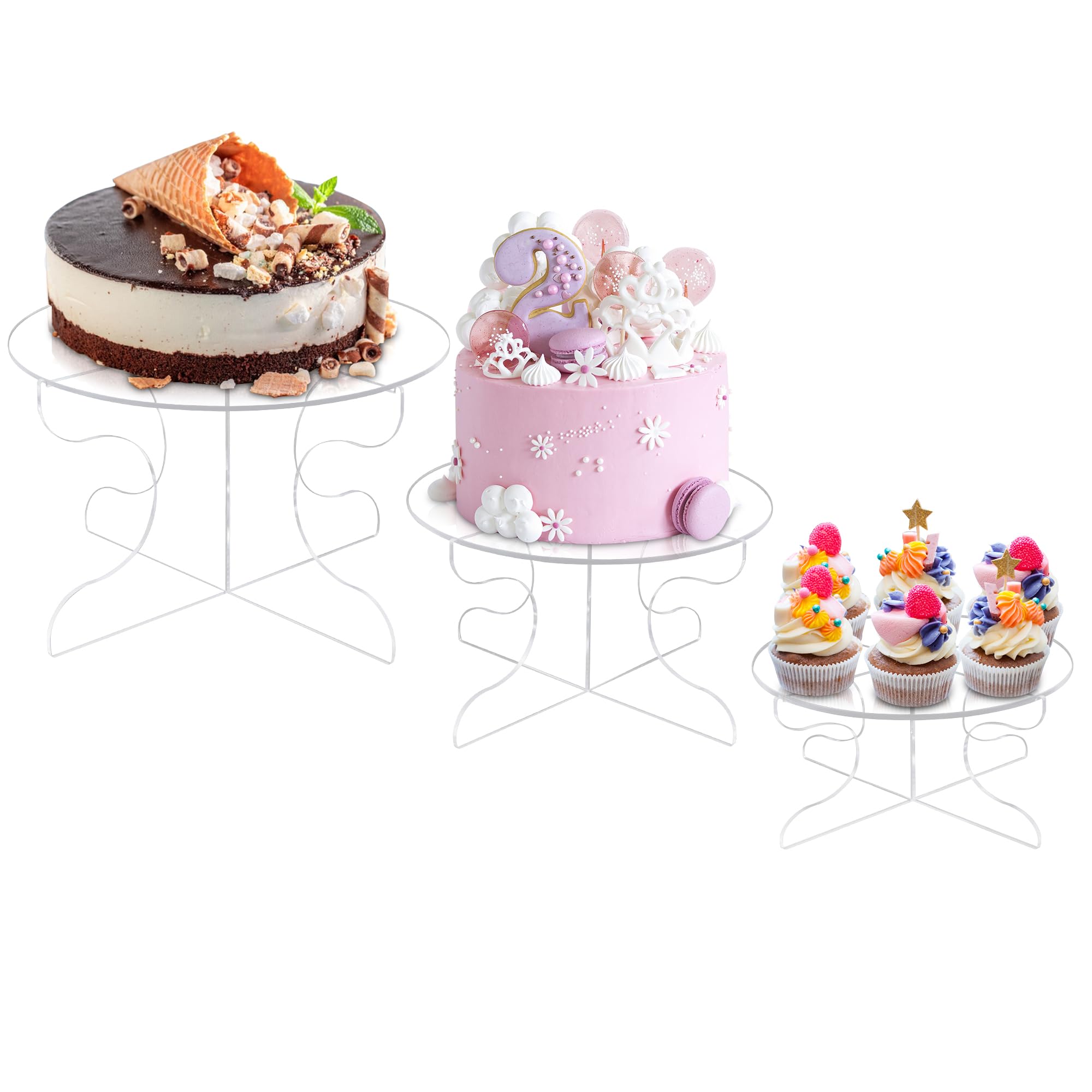 YestBuy Cake Stand, 3 Sets Clear Cake Stands for Party, Cake Holder for 6/8/10/12 Inch Cakes, Round Cake Pedestal Stand?Acrylic Serving Plate Tray for Cupcakes, Desserts?Food?Pastry
