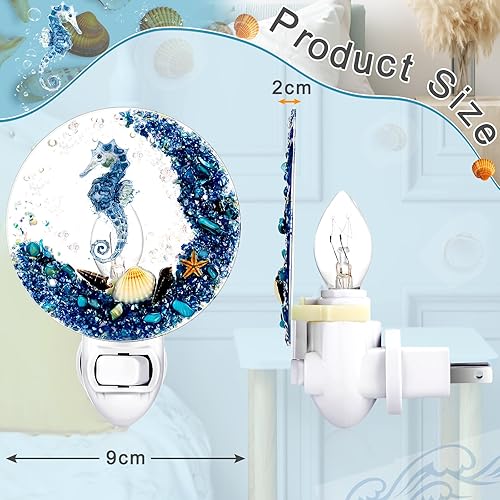 Miniatura 8 de Hortsun Luz nocturna de conchas marinas para enchufar, luz nocturna decorativa con diseño de animales marinos, luz nocturna de playa, lámparas de