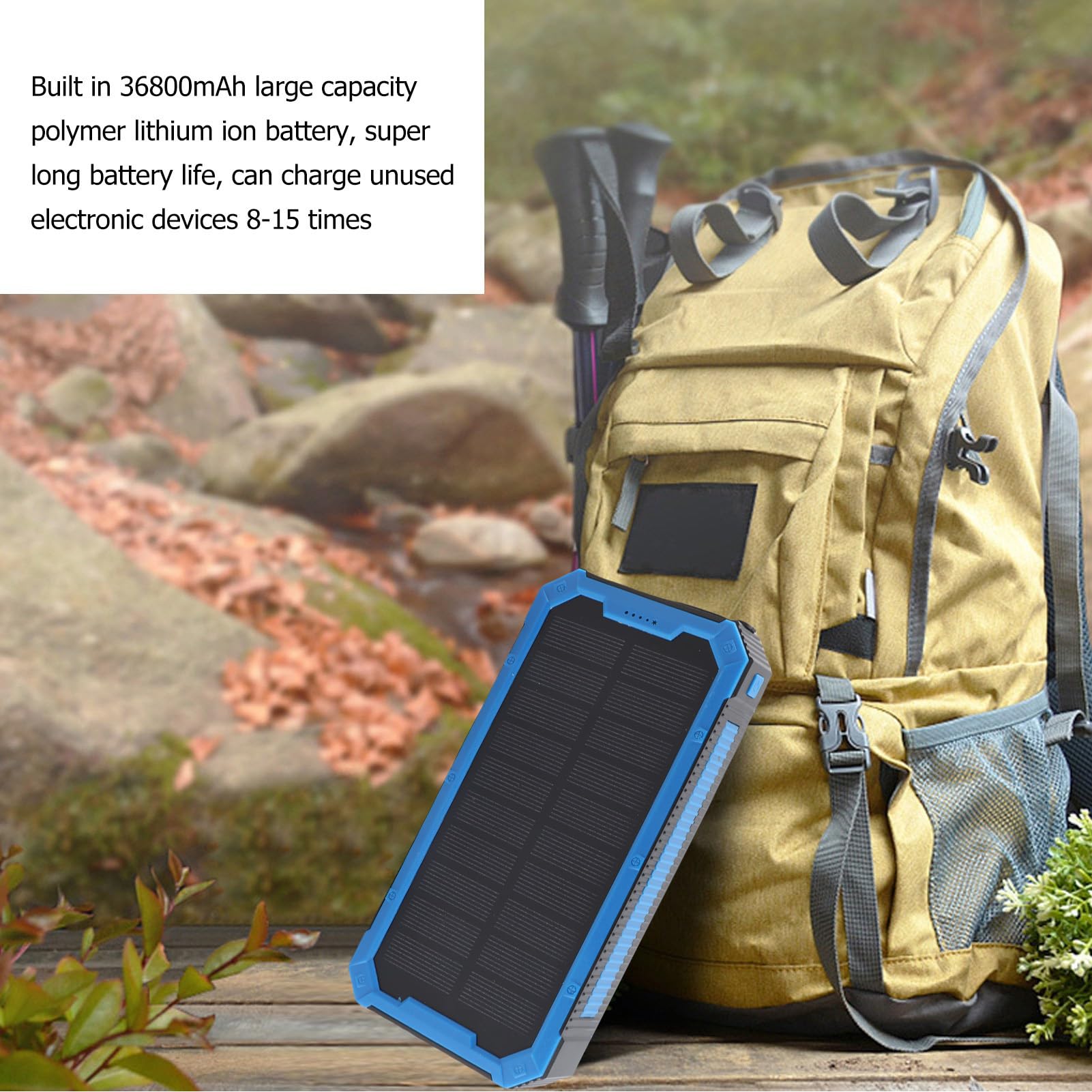 Banque D'énergie Solaire 36800mAh Charge Rapide 4 Sorties USB pour Le Camping et la Randonnée en Plein Air