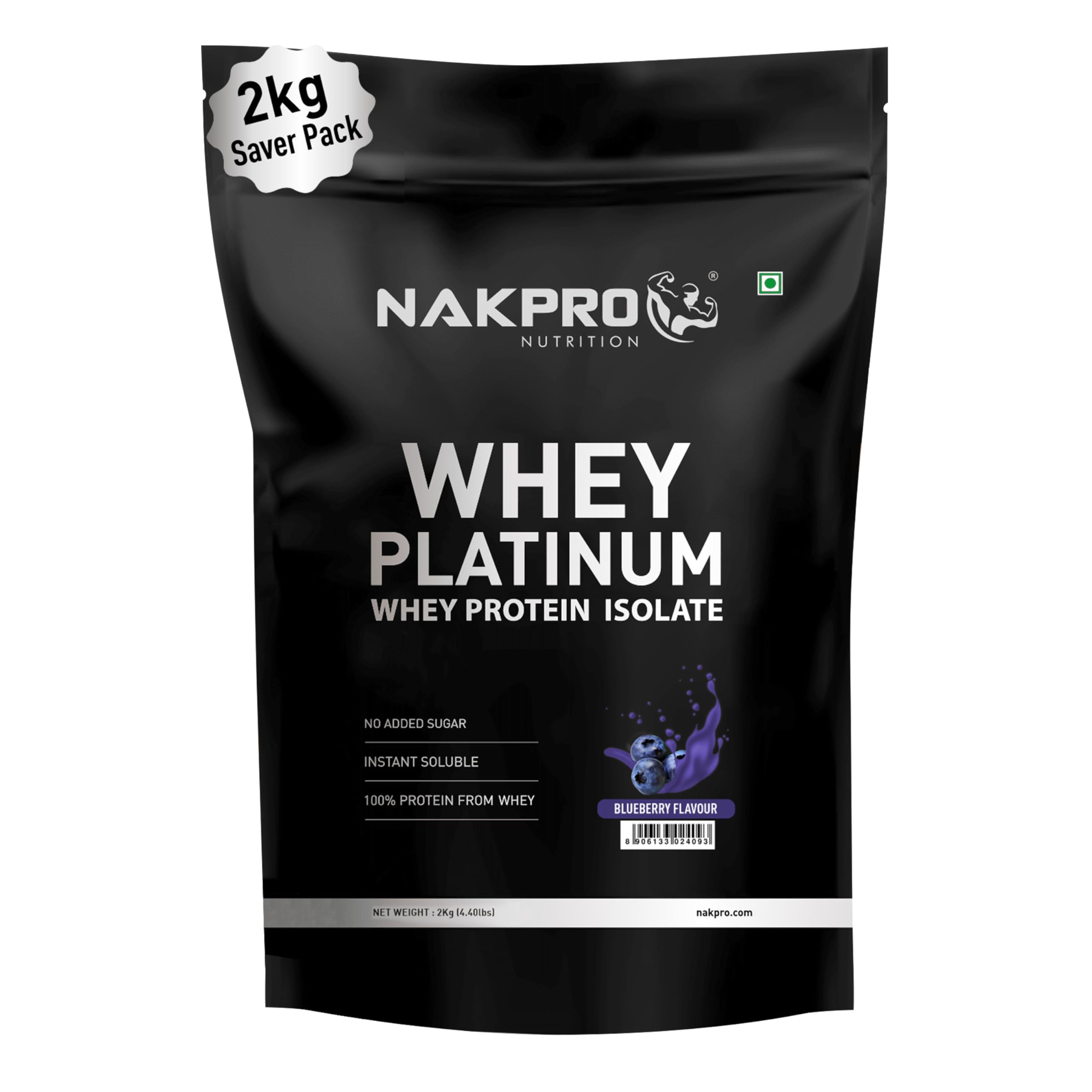 NAKPRO Platinum Whey Protein Isolate 2kg Blueberry | 28g Protein, 6.4g BCAA | Trustified Certified 100% Authentic Supplement Powder & No Adulteration | Low Carbs, Fast Absorbing Whey Protein Powder