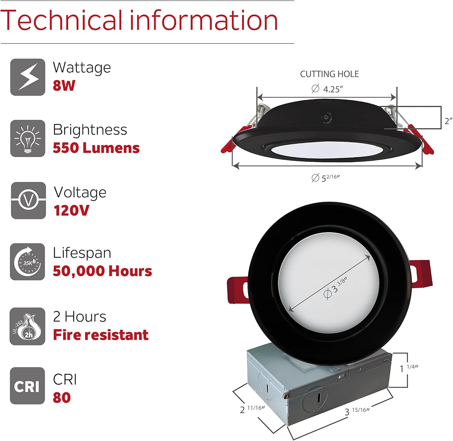 Nadair 6-Pack 4 inches Gimbal LED Ultra Slim Recessed Lights, 9W, 550 Lumens, 5CCT Color Selectable (2,7K/ 3K / 3,5K / 4K / 5K), Dimmable, IC Rated, ETL Certified, Black Finish