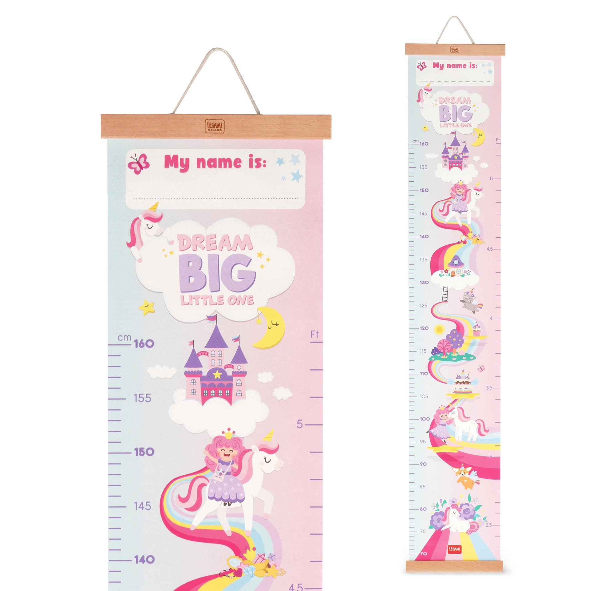 Legami Metro da Parete Dream Big Little One, metro appendere altezza bambini fino a 160 cm, 41 stickers inclusi, listelli legno, unicorno